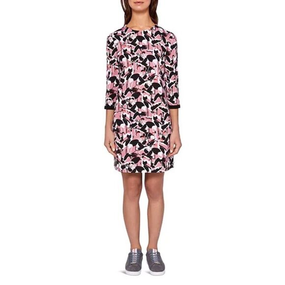 Ted Baker Colour by Numbers Queta Crane-Print Dress in Pink Size 3 (8 US) - Picture 1 of 9